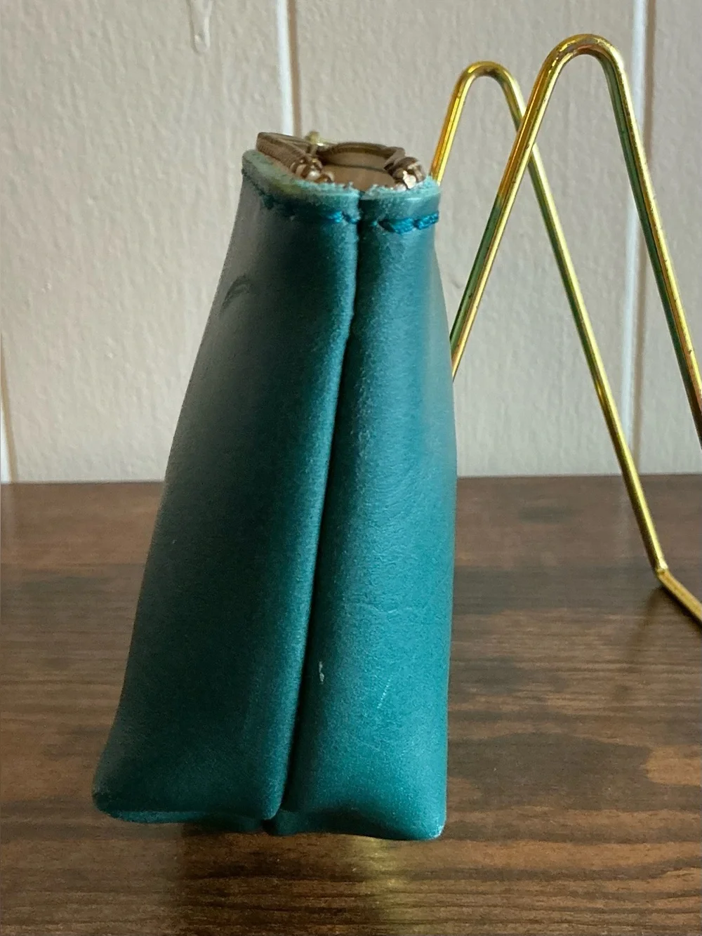 Rare dark teal green leather Zip utility Portland Leather Goods Cosmetic Bag